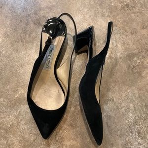 Jimmy Choo low heel kitten heel close to slingback shoes black suede
